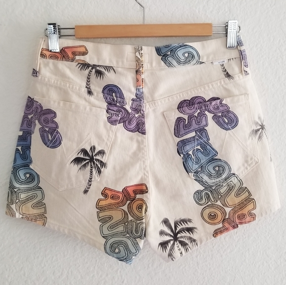 MOTHER The Tomcat Los Angeles Printed Denim Shorts Size 26 Cream Beige - Picture 3 of 10